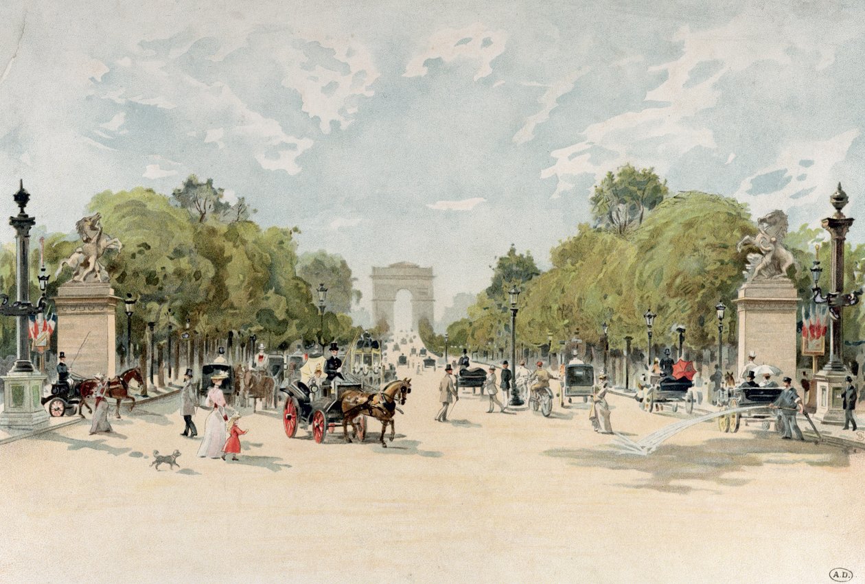Avenue des Champs-Elysees, ca. 1895 (wc på papir) av French School