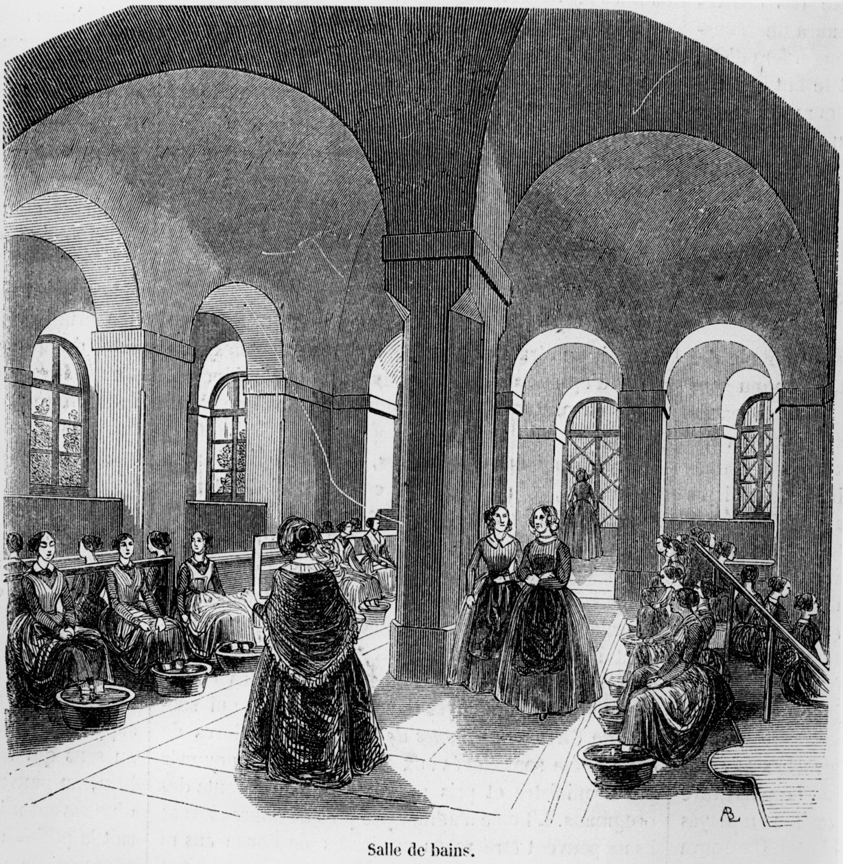 Badet ved Institute for the Young Blind, i Tableau de Paris av Edmond Texier, utgitt i 1852 av French School