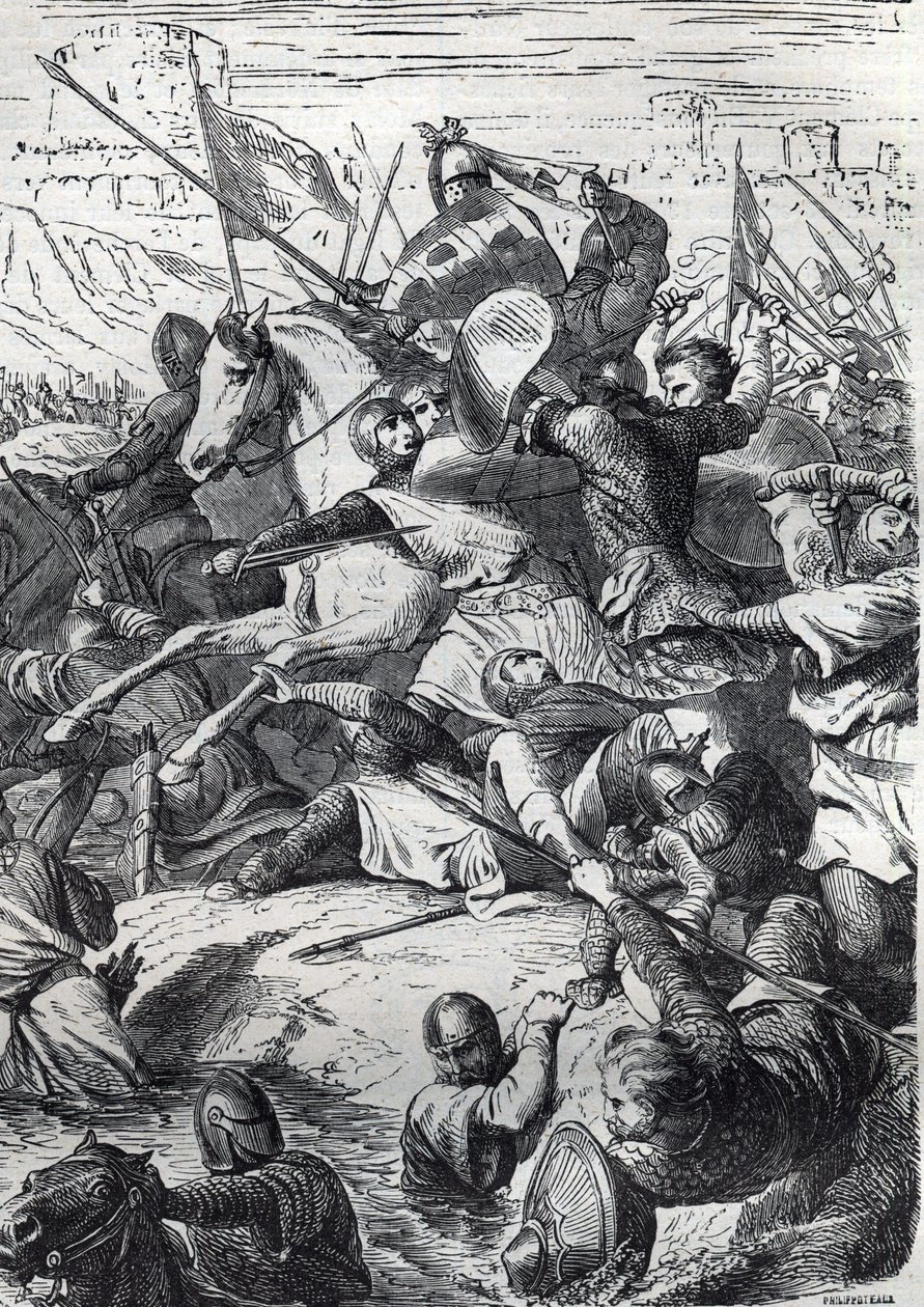 The Battle of Kortrijk (Battle of Golden Spurs) between the King of France and the Flemish Communal Militia on July 11 av French School
