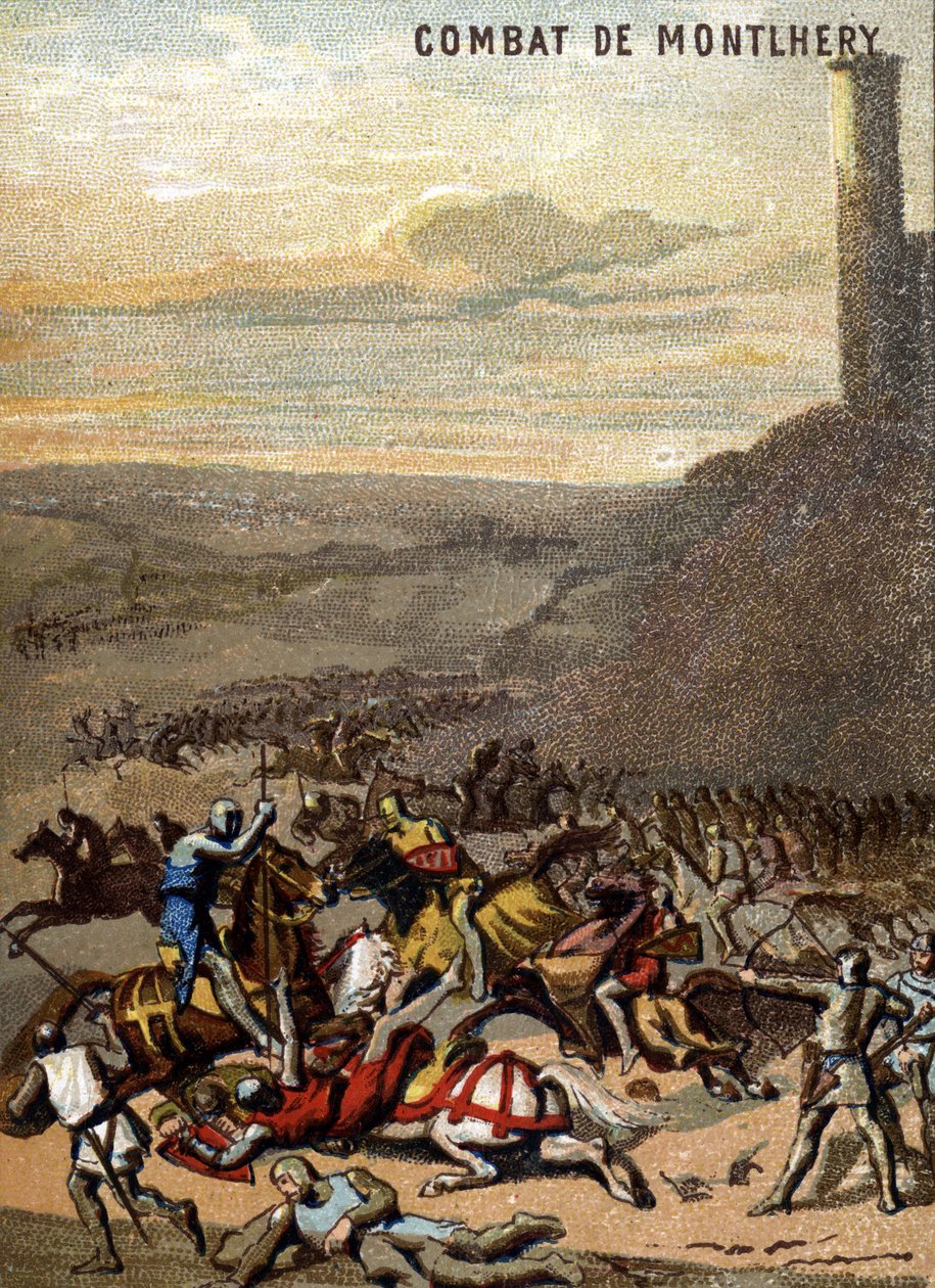 Slaget ved Montlhery (1227): Kongedømmene og feodalitten - Blanche de Castille, regente til sønnen Louis IX, var opprøret til den store føydalen. Kromolitografi av serien "" Patriotisk utdanning gjennom bilde"". av French School