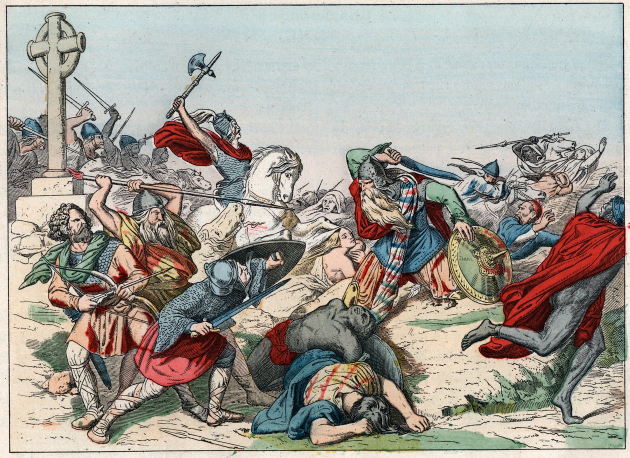 Slaget ved Poitiers 25. oktober 732 vunnet av Charles Martel - Slaget ved Poitiers, 25. oktober 732, vunnet av Charles Martel (688-741) - Gravering av slutten av 1800-tallet i "" Nos Gires Nationales - Images et resits "" av French School
