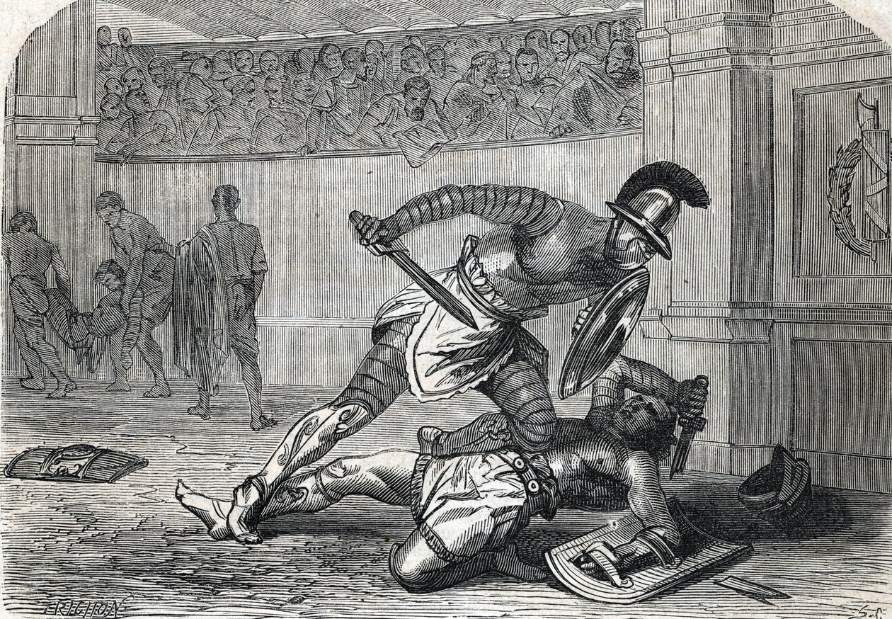 Slaget om gladiatorene i arenaen (gravering) 1864 av French School