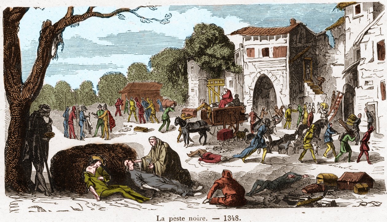 Den svarte pesten i 1348. Gravering i «Histoire De France En Cent-malerier av Paul Lehugeur» 1891. av French School