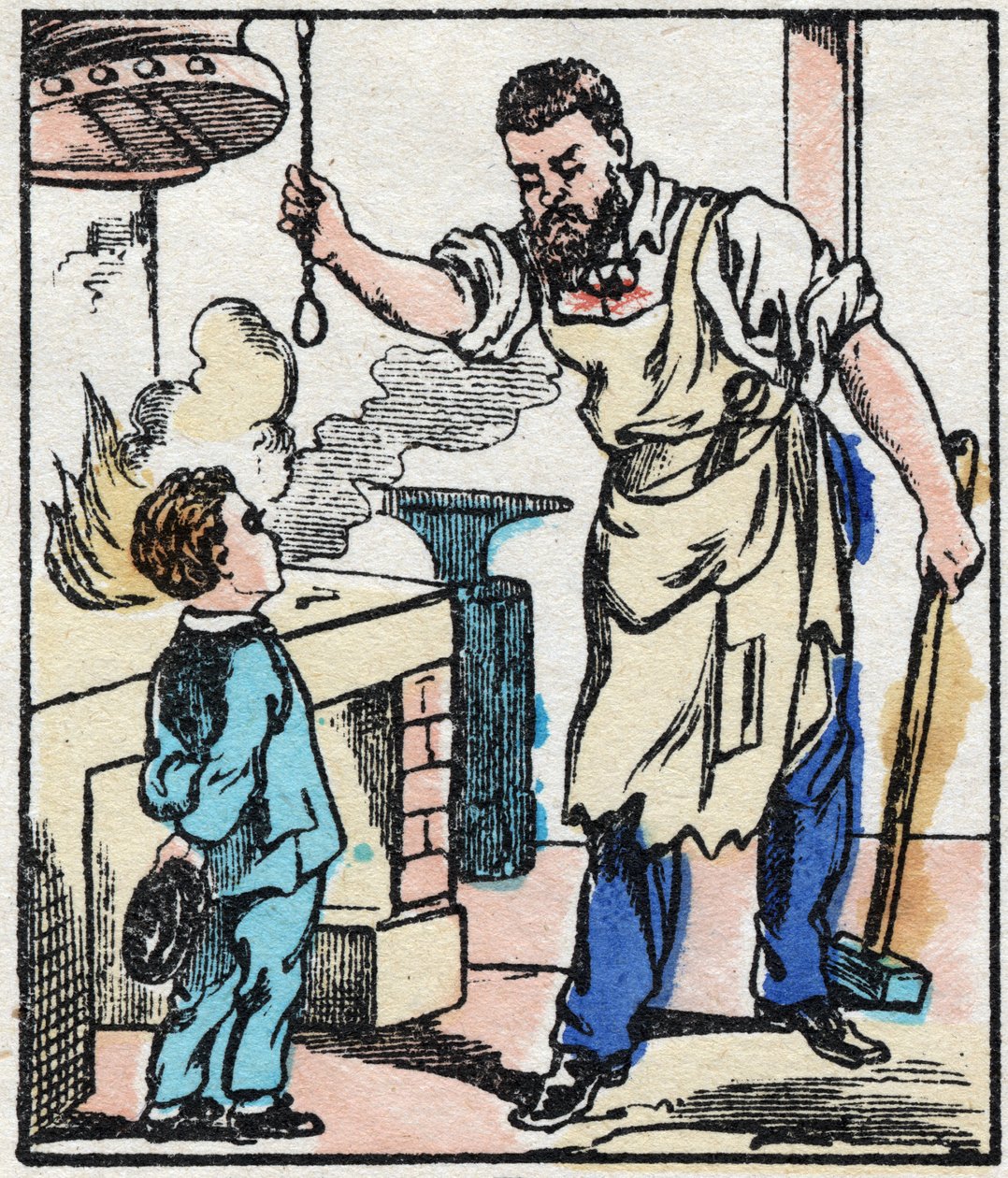 The Blacksmith. Engraving in “” La chanson des metier””. Epinal imaging, late 19th century. Private Collection av French School