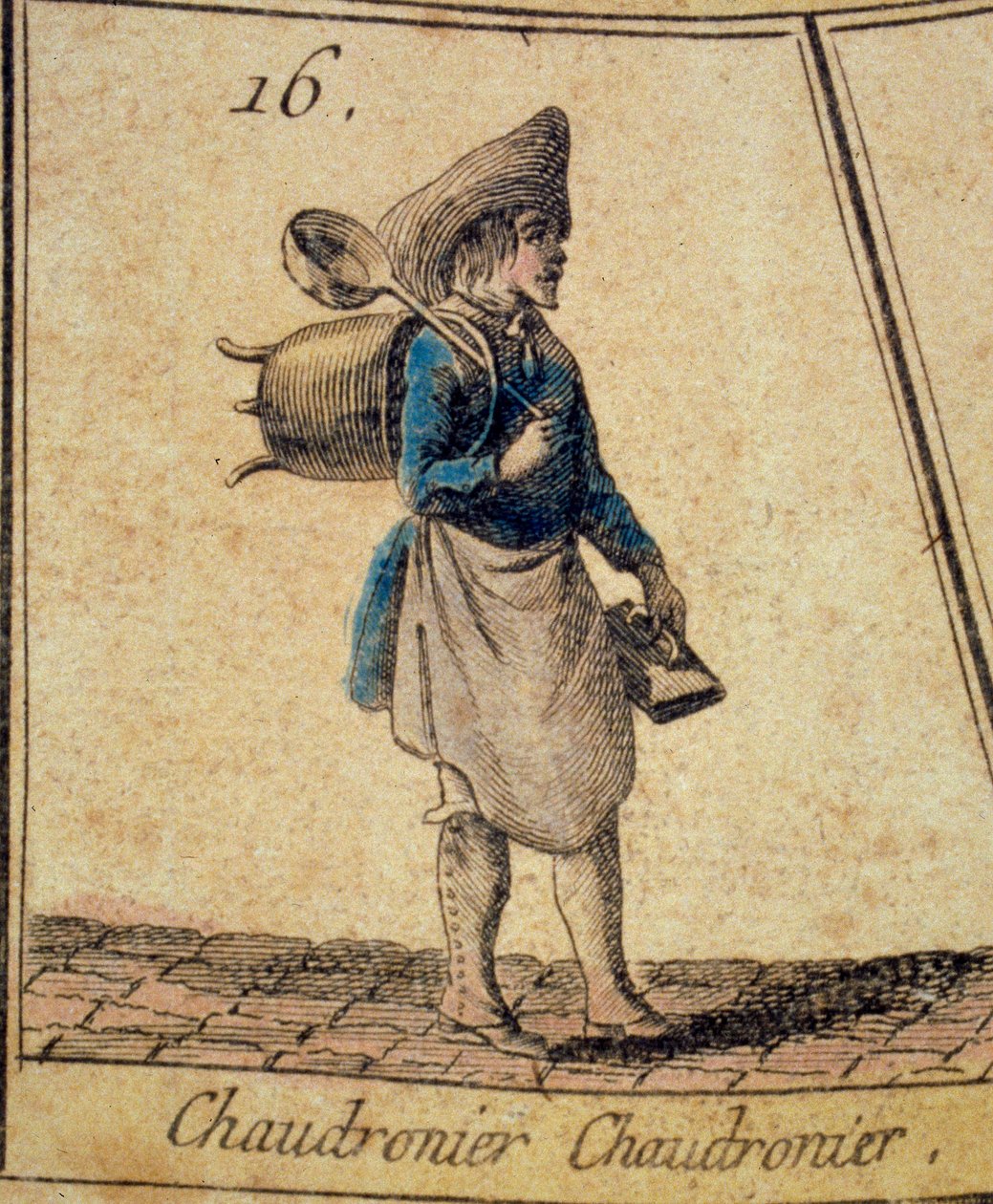The Boilermaker Detalj av et spill med gåsen av skrikene og gamle metier i Paris. Privatsamling fra 1700-tallet av French School