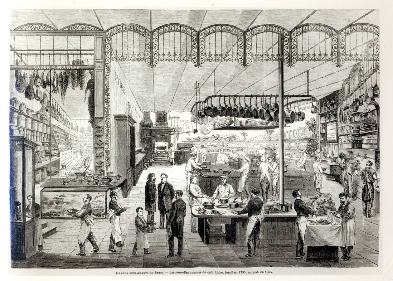 Cafe Riche nye kjøkken, 1866 av French School