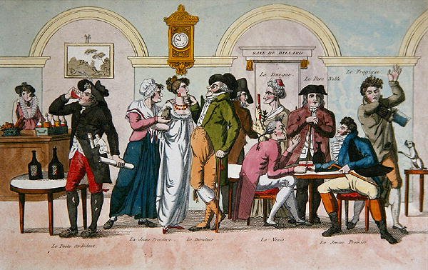 Cafe des Comediens i Paris, tidlig på 1800-tallet (fargegravering) av French School