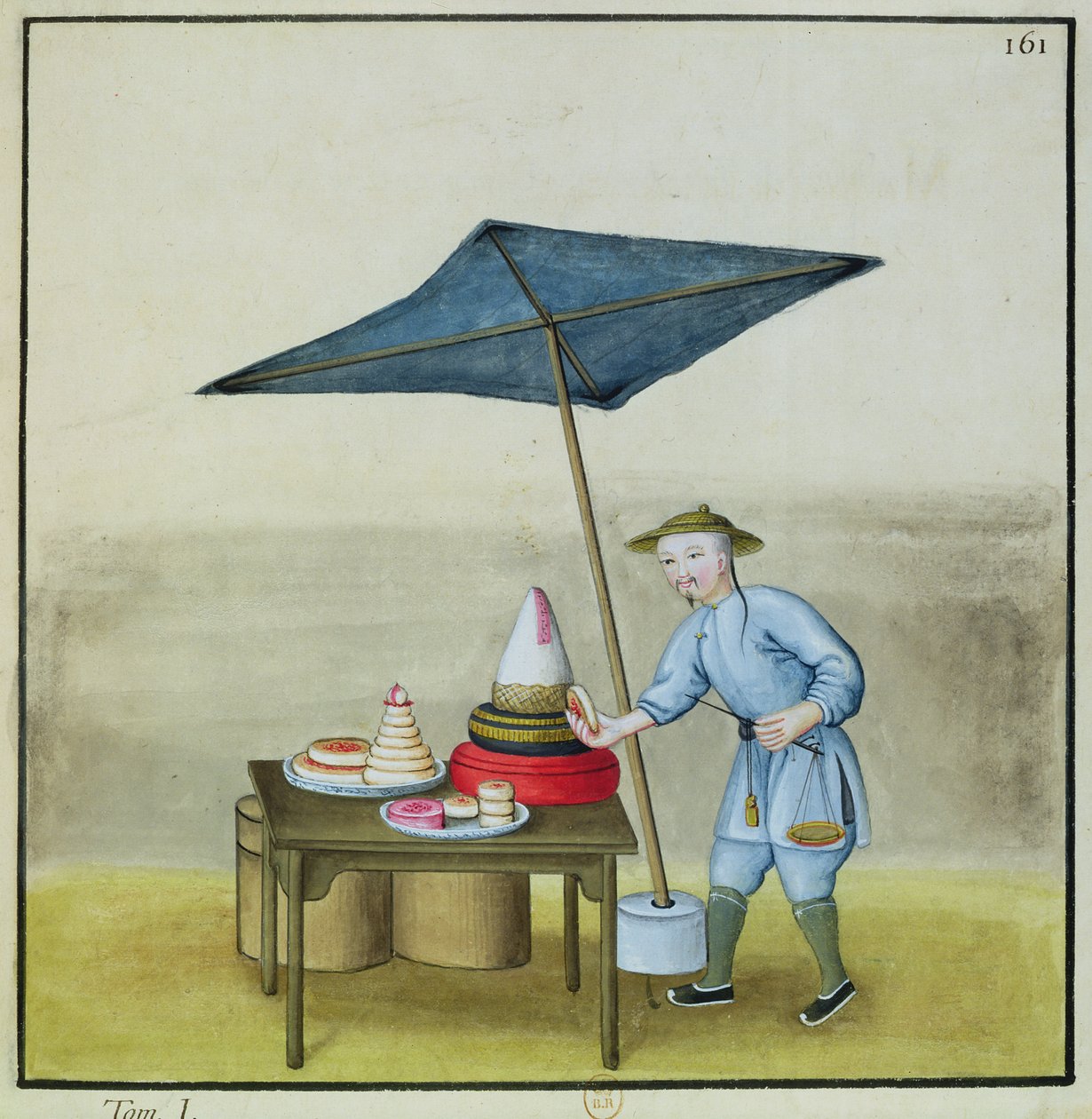 Kakeselgeren, fra en bok om gaten i Peking, ca. 1785 (wc og gouache på papir) av French School