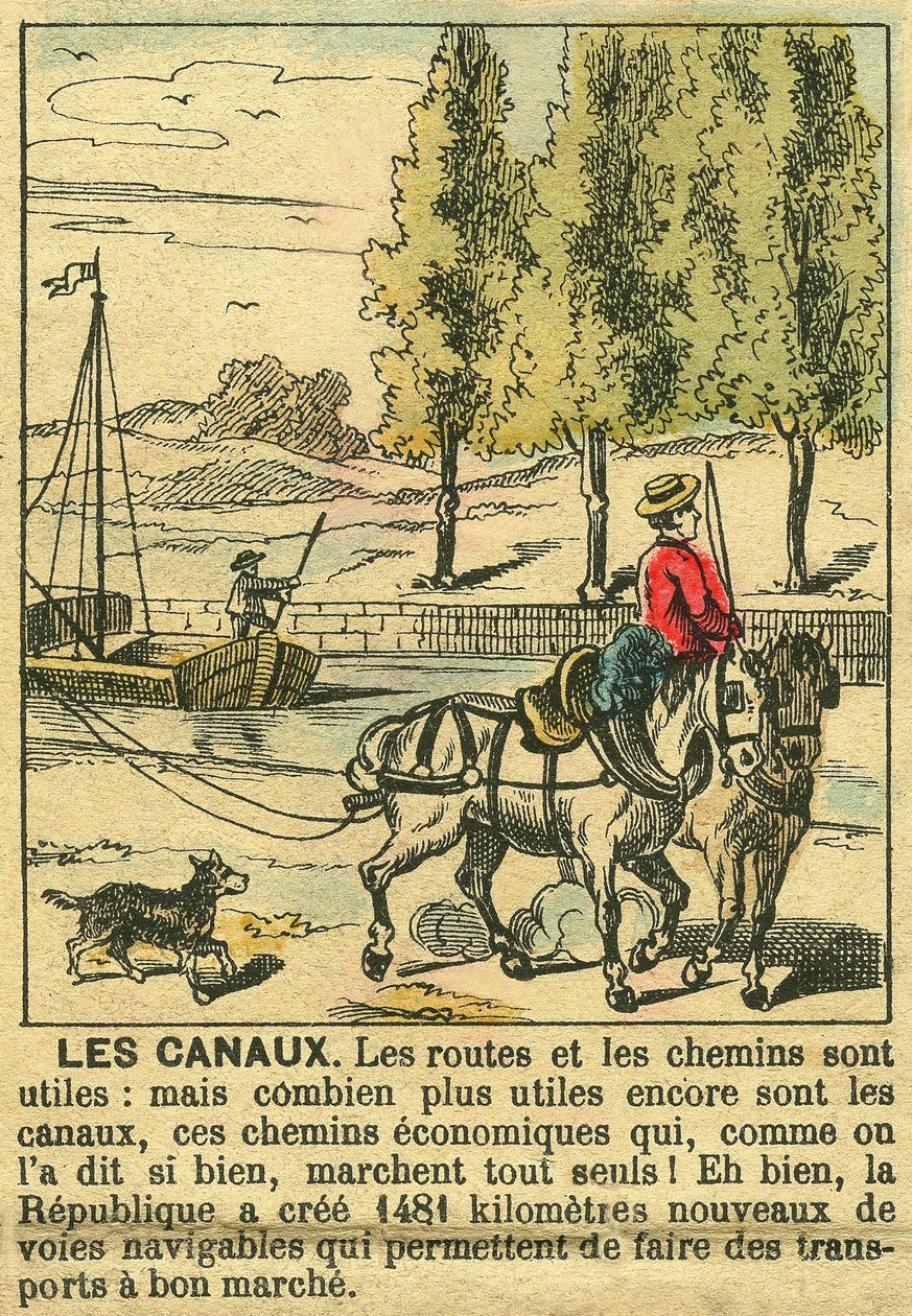 Kanalene, som illustrerer fordelene med Den tredje republikk på kanalbygging for landets økonomi. Gravering, i "" Le Figaro, supplement"", 30.03.1889, Paris. av French School