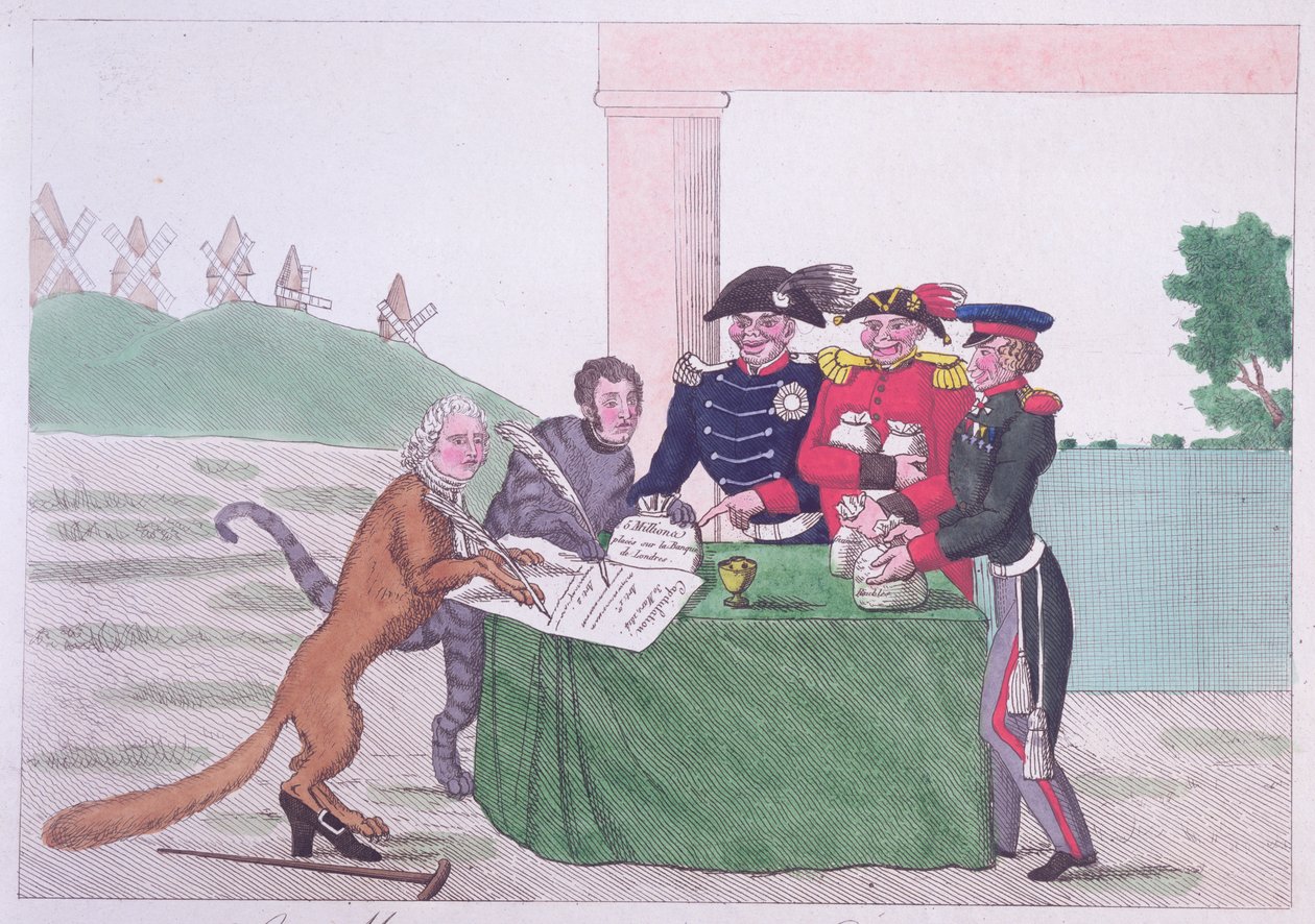 Kapitulasjonen, karikatur av Charles Maurice de Talleyrand-Perigord (1754-1838) 30. mars 1814 av French School