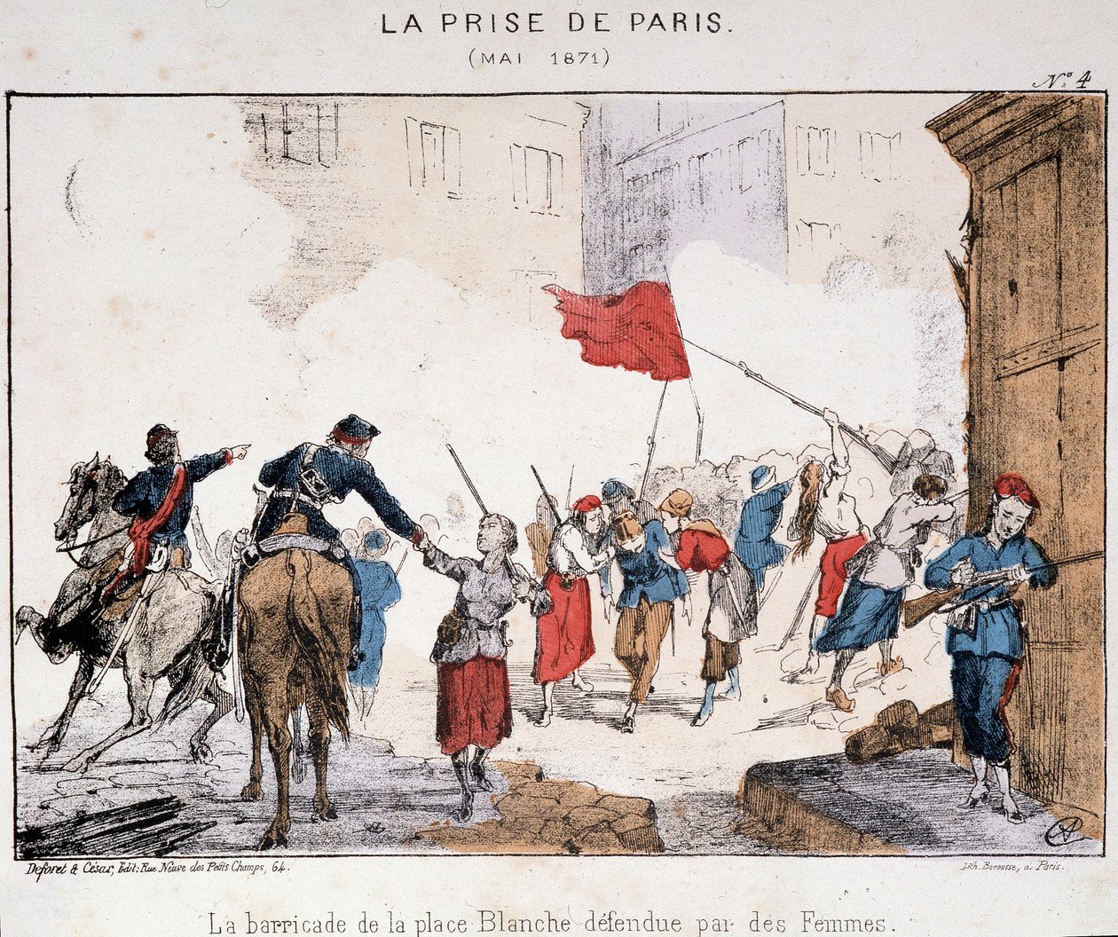 Erobringen av Paris i mai 1871: Barrikaden på Place Blanche forsvart av kvinner av French School