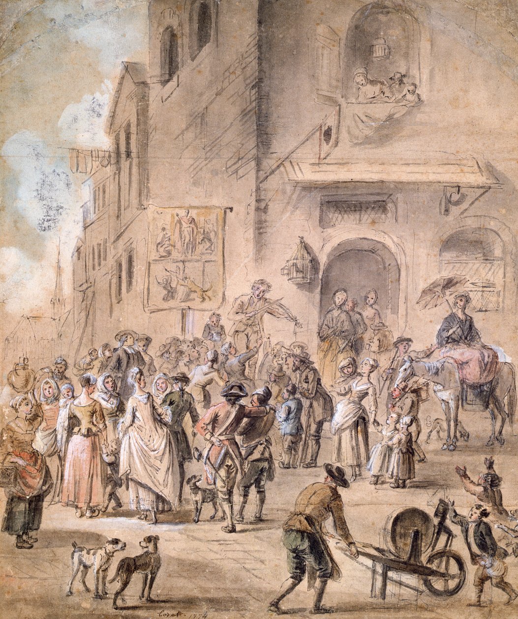 The Charlatan, 1774 (penn og blekk og wc på papir) av French School