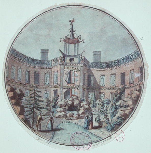 De kinesiske badene i Paris, etablert av Lenoir (farget gravering) av French School
