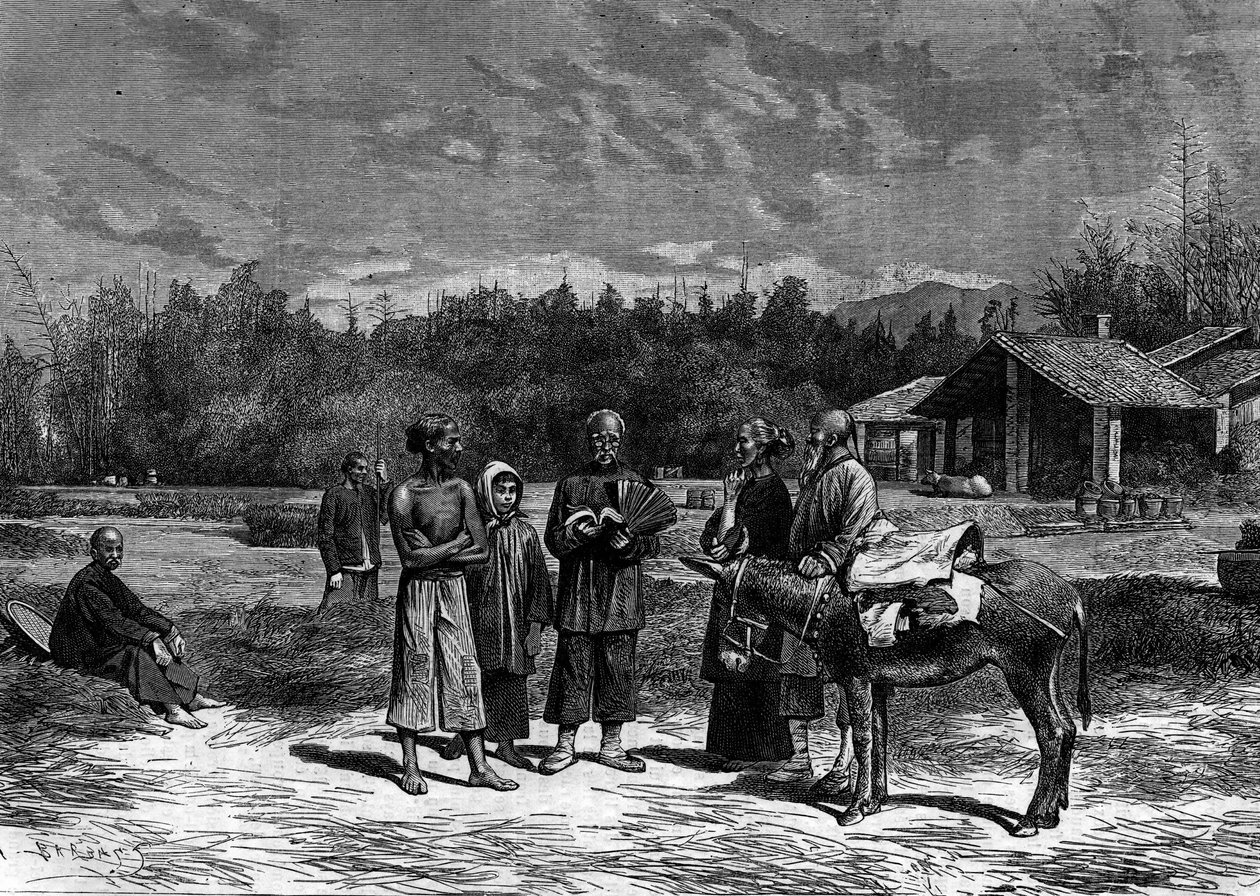 Det kinesiske imperiet: bønder i meridionalprovinsene i Kina. Gravering i "" Le Journal de la jeunesse"" av French School
