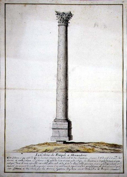Pompeii-søylen i Alexandria, ca. 1700 (penn og blekk og akvarell på papir) av French School