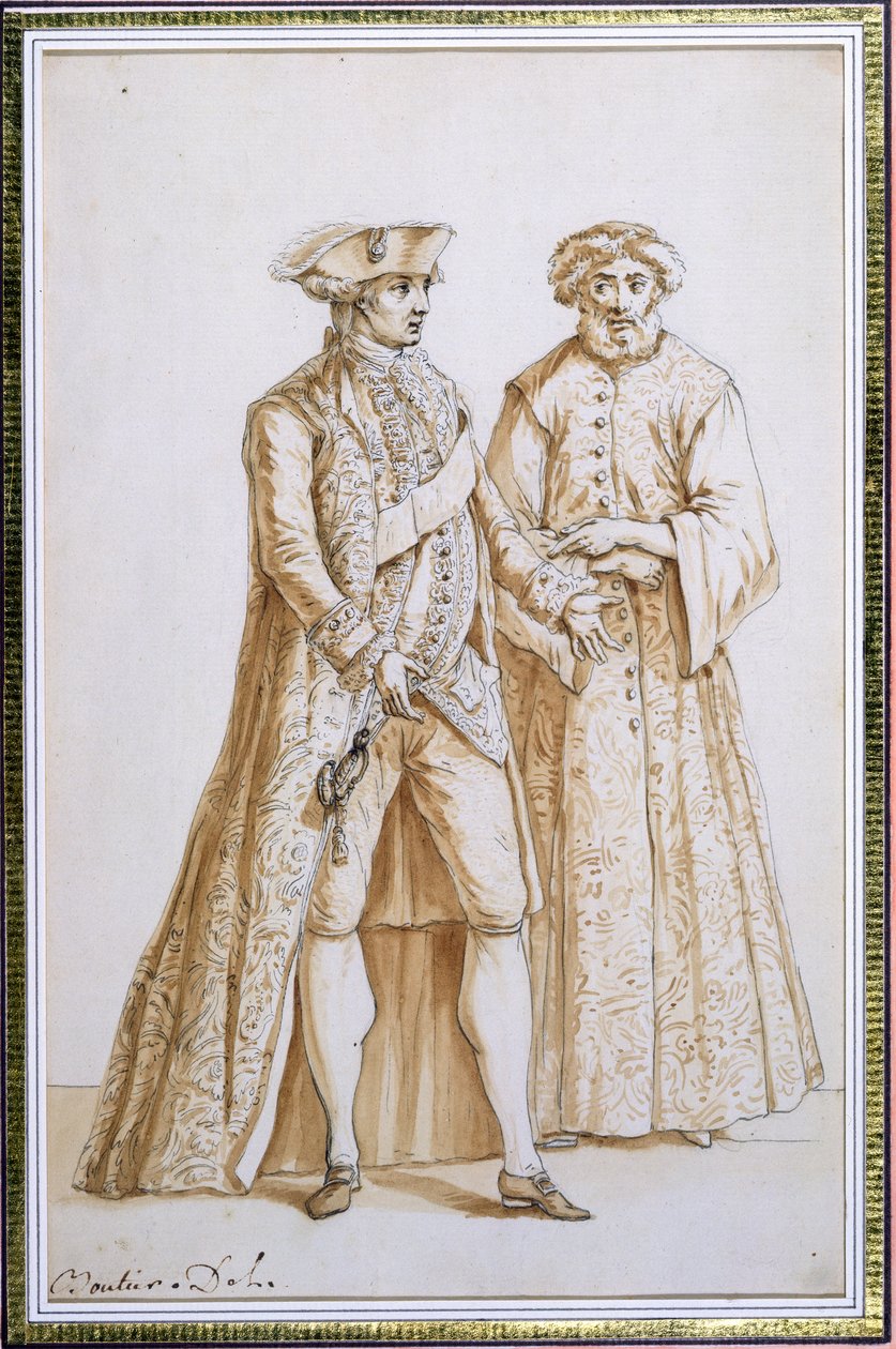 Comte de Saint-Priest, Frankrikes ambassadør til den sublime porten i Konstantinopel, 1768-84 med sin dragoman (tolk) (indisk blekk og vask på papir) av French School