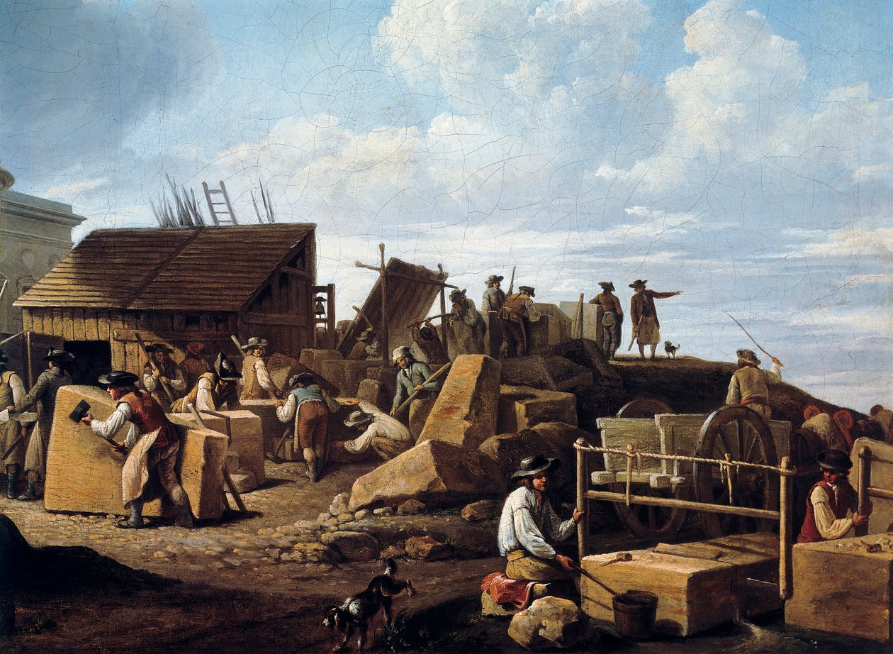 Byggingen av Hotel de Salm, Paris (detalj), i 1786 (olje på lerret) av French School