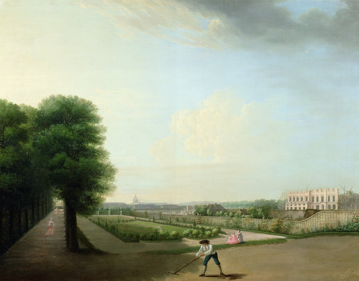 Byggingen av Louis XV-plassen fra hagen til Hotel de Resnel, ca. 1760 av French School