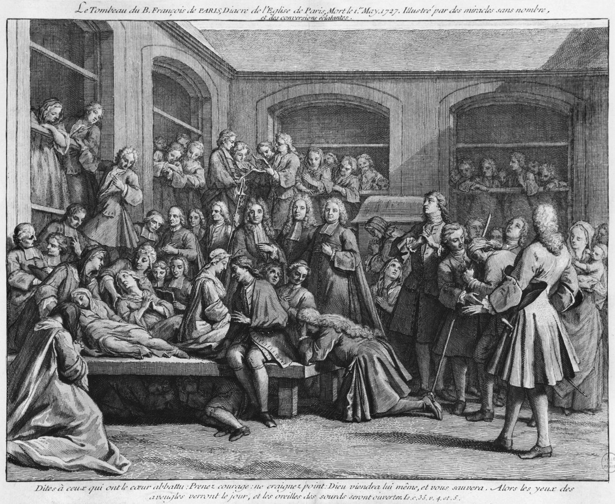 Convulsionaries av sognekirkegården Saint-Medard i Paris, illustrasjon fra La verite des miracles de M. de Paris... av Louis Basile Carre de Montgeron (1686-1754) 1737 av French School