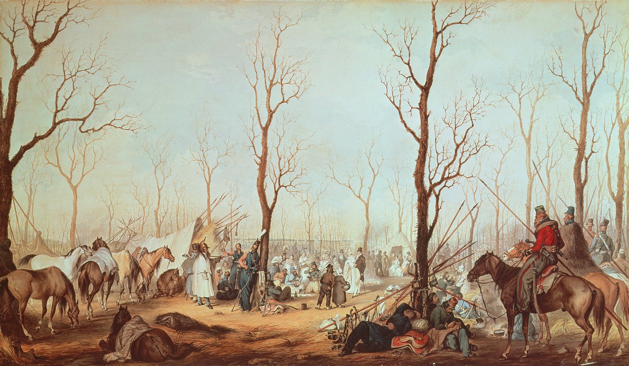 Kosakkene på Champs Elysees, 1815 (wc på papir) av French School