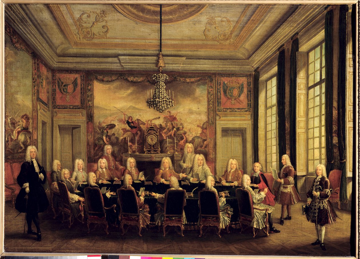 Regencyrådet for mindretallet av Ludvig XV (1710–74) av French School
