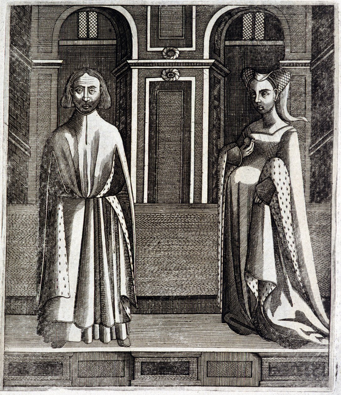 Greven av Poitiers og Toulouse Alphonse (1220-1271) og hans kone Jeanne (datter av Raymond VII) (1220-1271) - i "Histoire des counts de Toulouse" av Guillaume de Catel, Toulouse av French School
