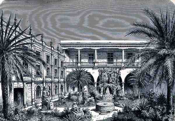 Court of the Mexico Museum, fra The Ancient Cities of the New World, av Claude-Joseph-Desire Charnay, pub. 1887 av French School