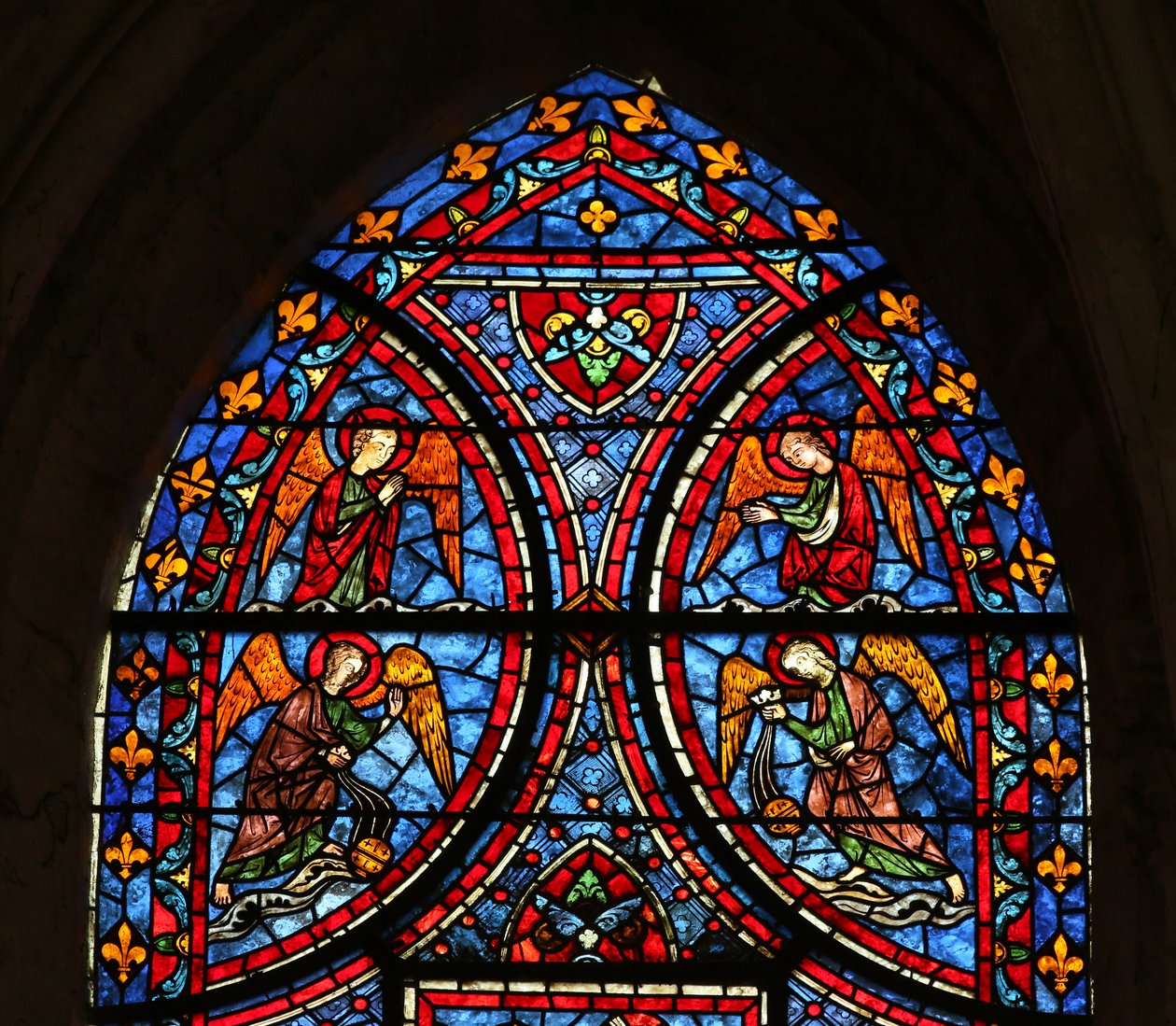 The Death and Glorification of the Virgin Mary-vinduet - øverste seksjon av French School