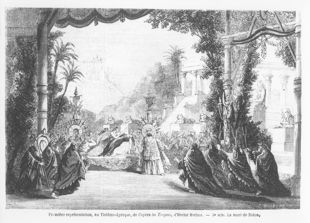 The Death of Dido, første forestilling av Les Troyens av Hector Berlioz (1803-69) på Theatre Lyrique, Paris, fra Le Monde Illustre, 14. november 1863 av French School