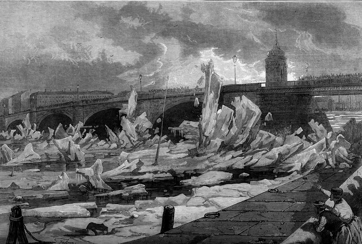 Debacle (frost) av Neva-elven ved St. Petersburg av French School