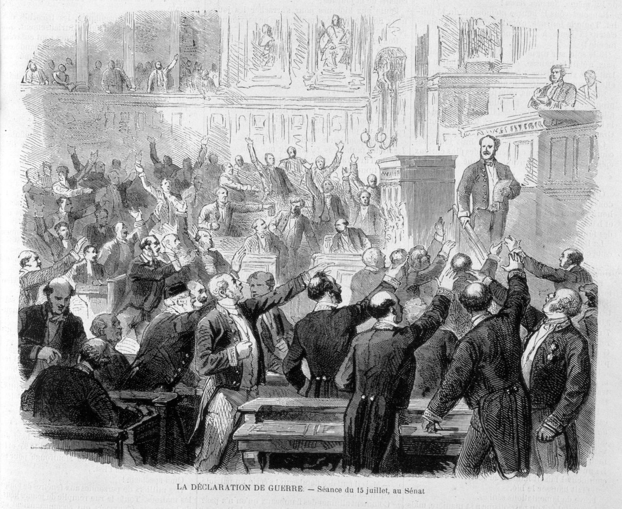 Krigserklæringen fra 1870: Sittende 15. juli i Senatet - i «Le Monde Illustré» av French School