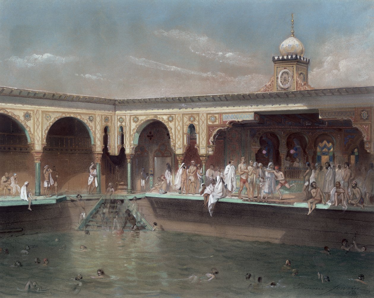 The Deligny Baths, Paris, 1842 (wc på papir) av French School