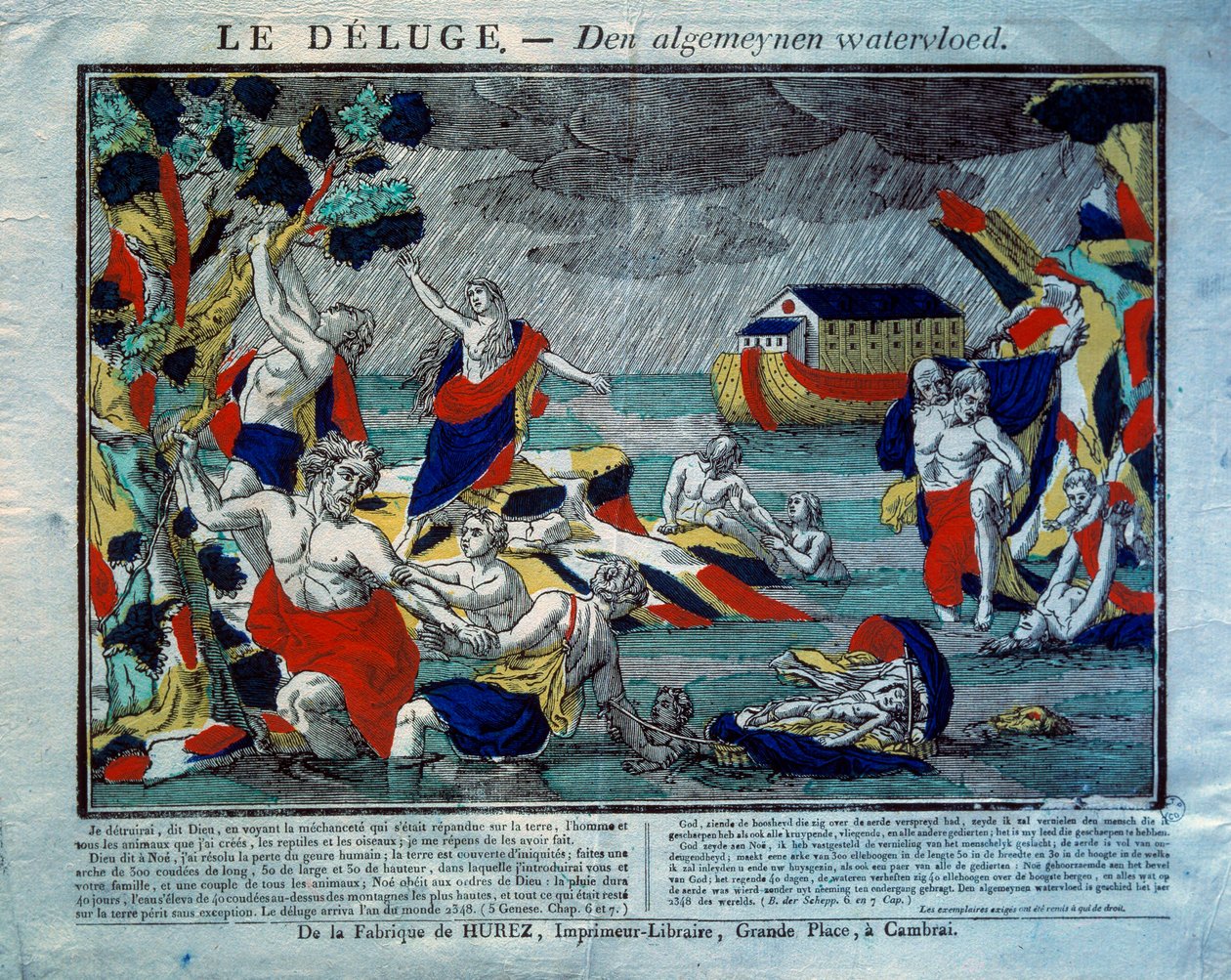 Syndfloden, arken til Noe til høyre Gravering av 1800-tallet. Paris, Museum for populær kunst og tradisjoner av French School