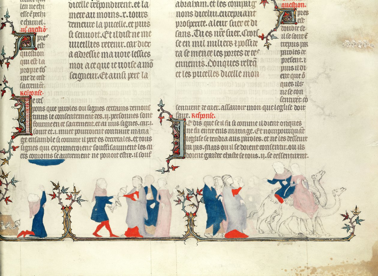 Rebeccas avgang med Eliezer, fra The Bible of Jean de Sy, ca. 1355 av French School