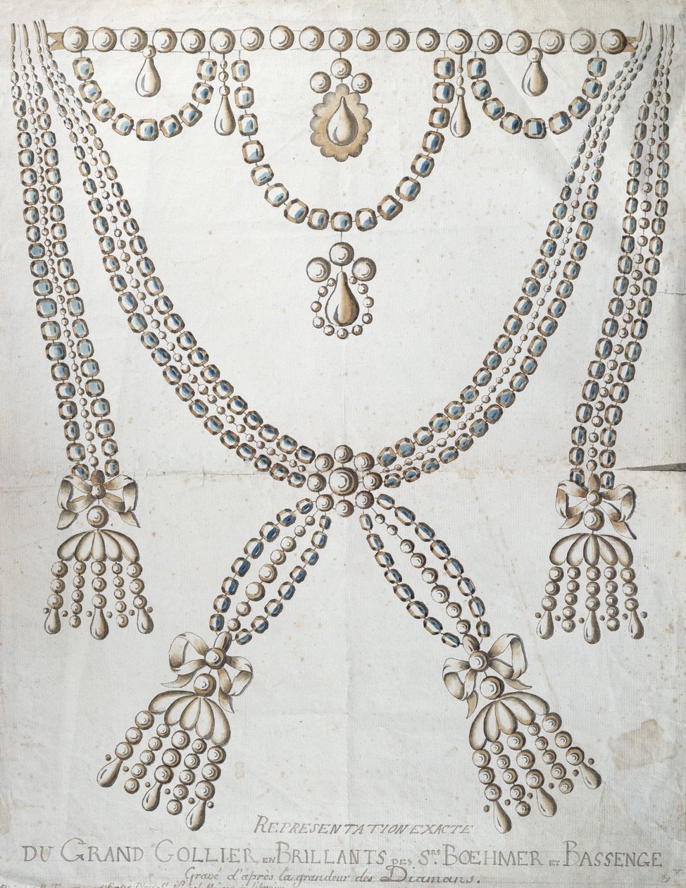 Diamantkjedet involvert i Collier de la Reines affære, ca. 1785 av French School