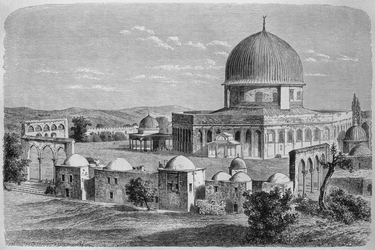 Klippedomen, Tempelhøyden, fra Syria i dag. Reiser i Fønikia, Libanon og Judea. 1875-1880 av Louis Charles Emile Lortet, 1884 (bw gravering) av French School