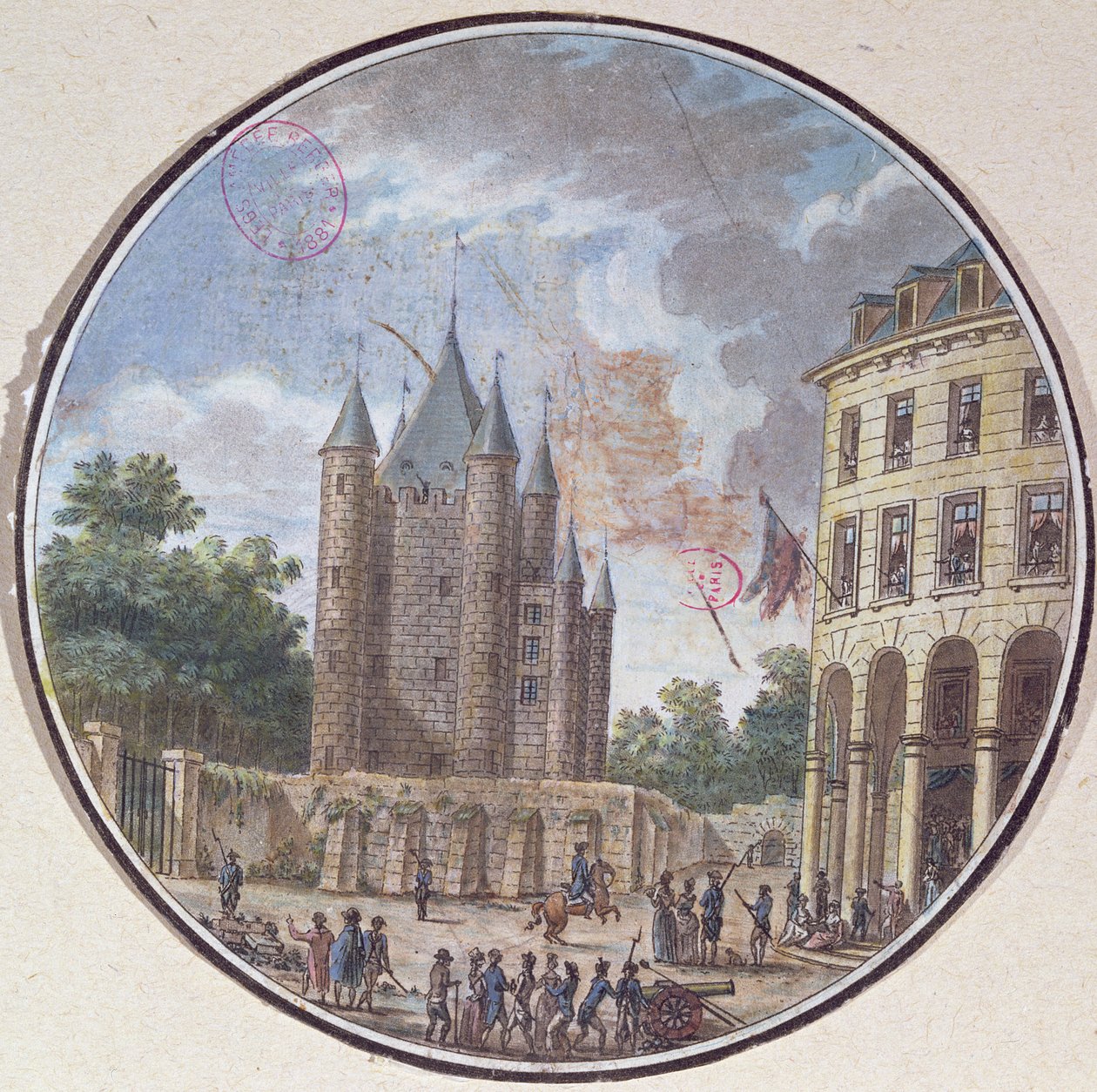 The Donjon of the Temple, Paris (fargegravering) av French School