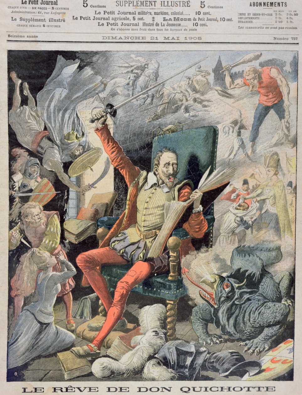 The Dream of Don Quixote, omslagsillustrasjon fra Le Petit Journal, 21. mai 1905 av French School