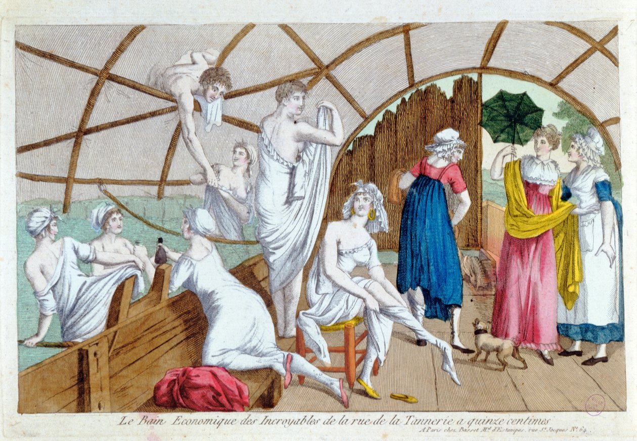 The Economical Baths of the Incroyables ved Rue de la Tannerie, Paris, ca. 1800 av French School