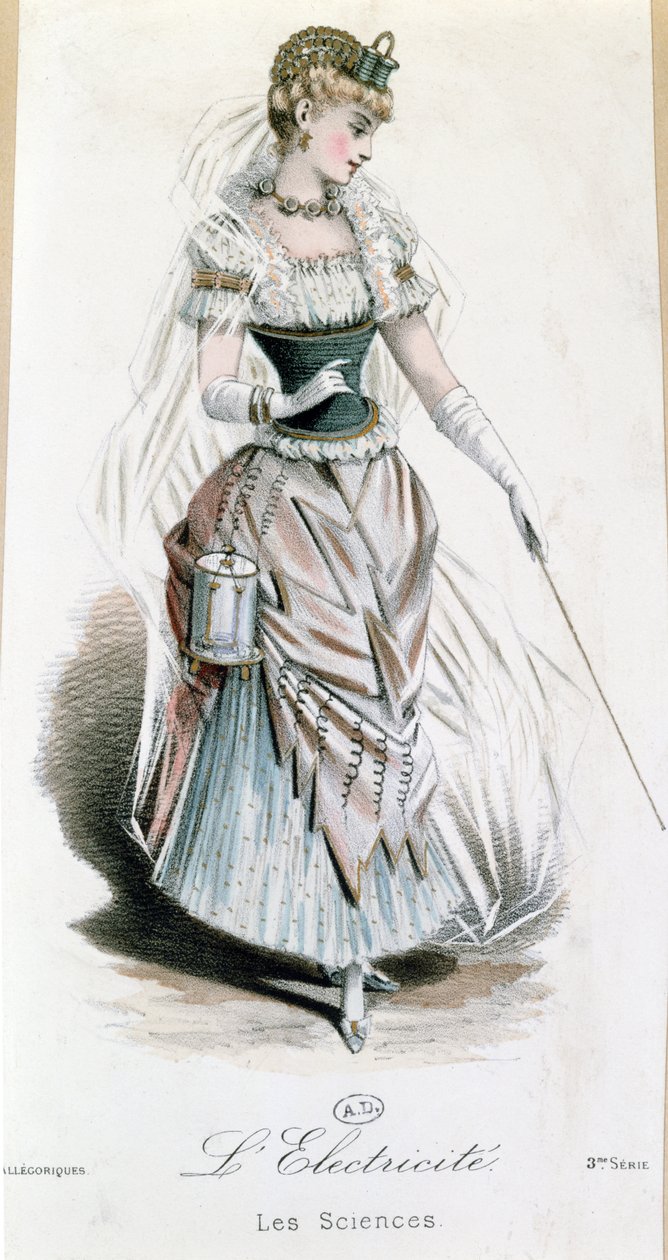 Elektrisitetsfeen, kostyme til en fancy ball med batteri, ca. 1885 av French School