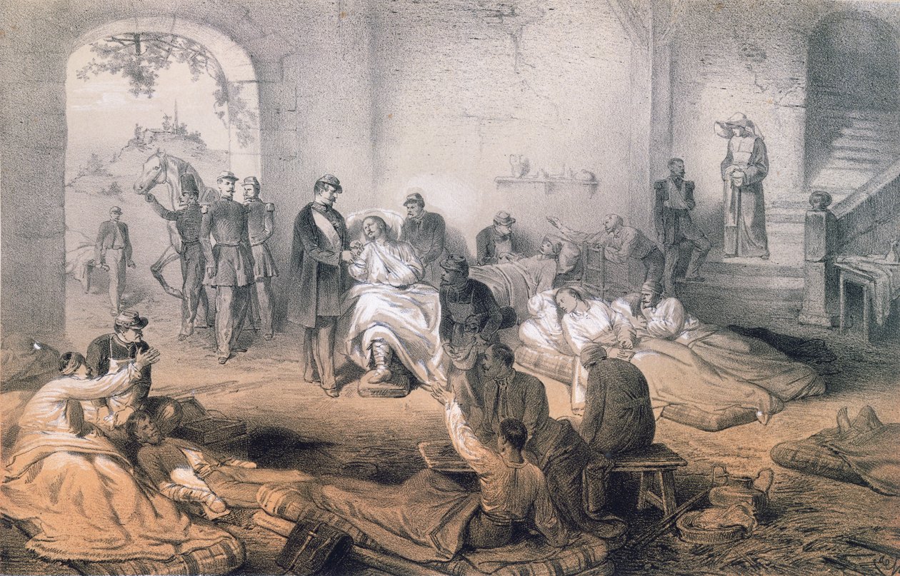Keiser Napoleon III besøkte sårede soldater etter slaget ved Solferino, 24. juni 1859 av French School