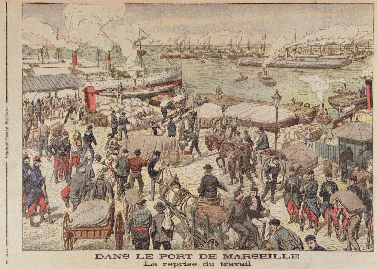The End of the Strike in Marseille, illustrasjon fra Le Petit Journal, 23. oktober 1904 av French School