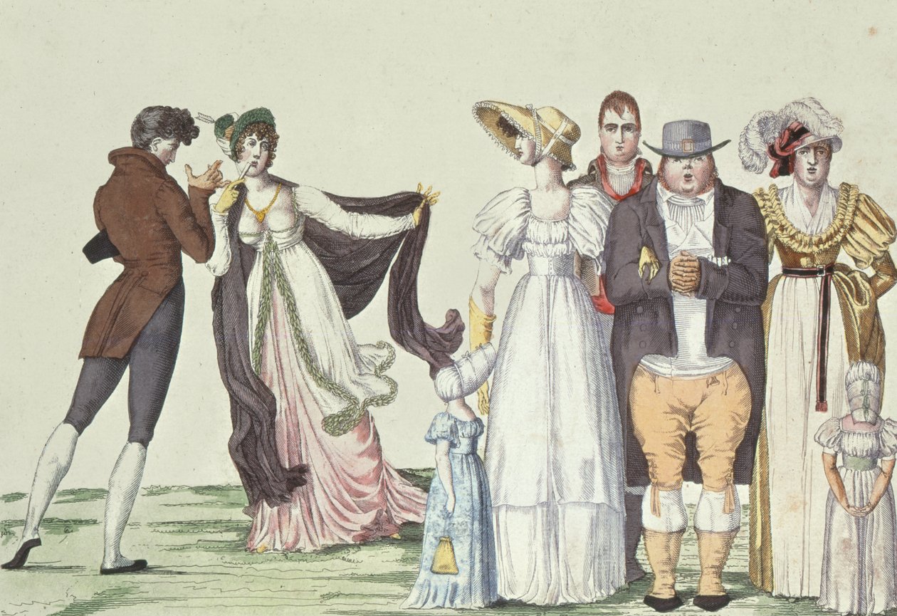 Den engelske familien i Paris, illustrasjon fra Le Supreme Bon Ton, ca. 1815 av French School