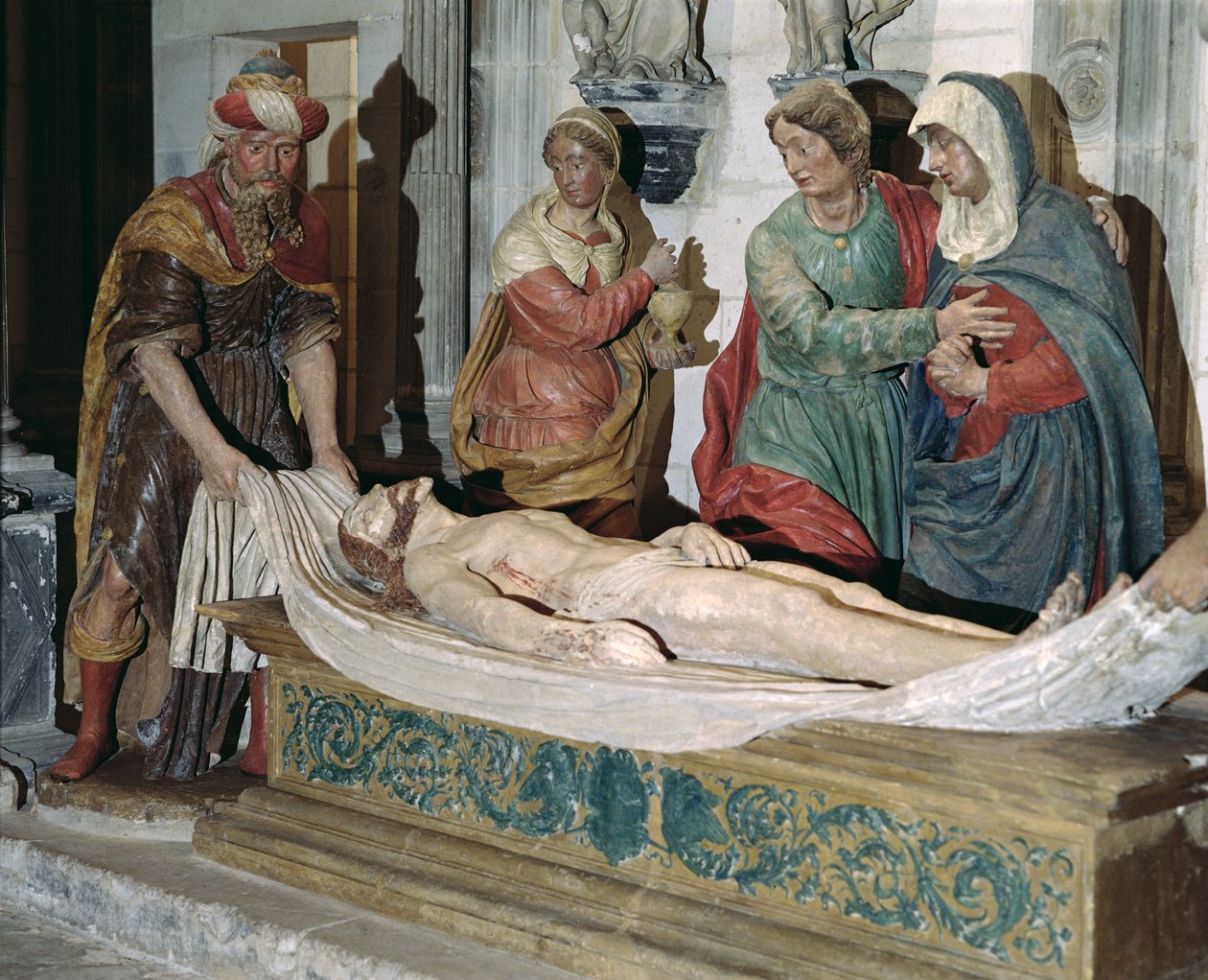 The Entombment (polykromt tre) av French School