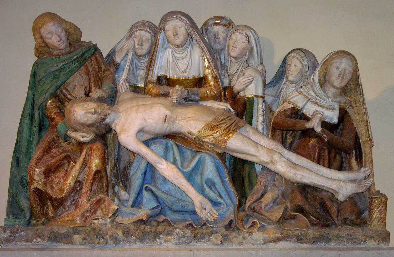 The Entombment, 1490 (malt stein) (detalj) av French School