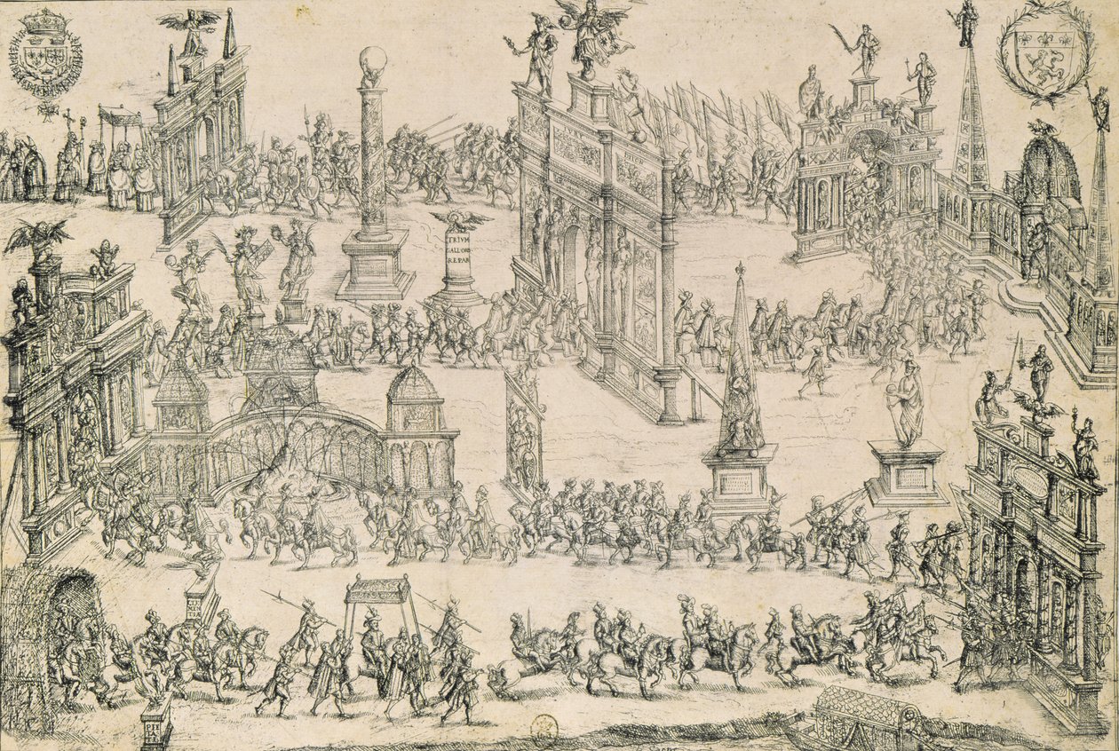 Henri IVs (1553-1610) inntog i Lyon, 4. september 1595 av French School