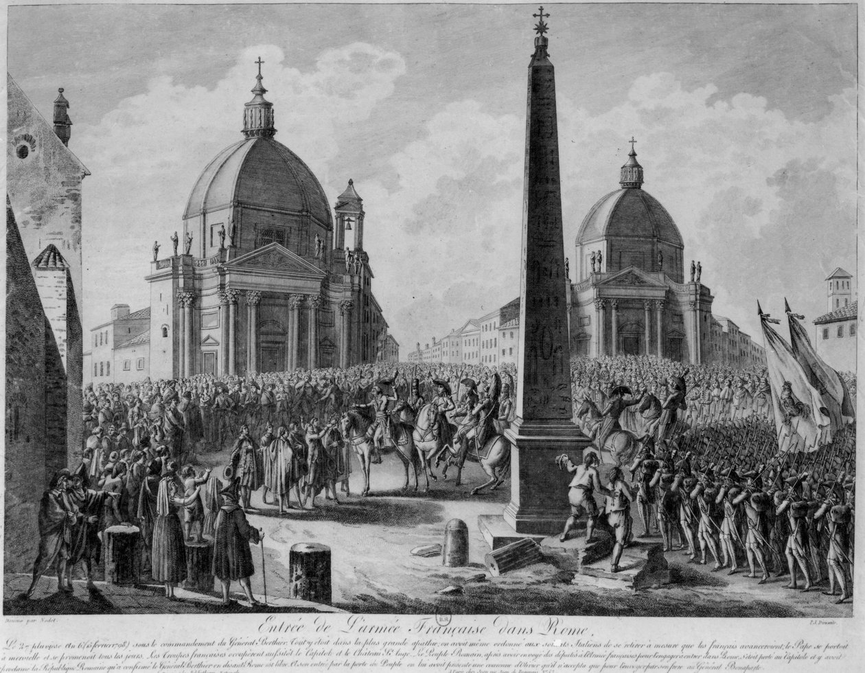 Den franske hærens inntog i Roma ledet av marskalk Berthier, 15. februar 1798 av French School