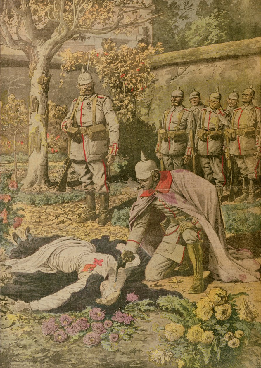 Henrettelsen av Edith Cavell (1865-1915) fra Le Petit Journal, november 1915 av French School