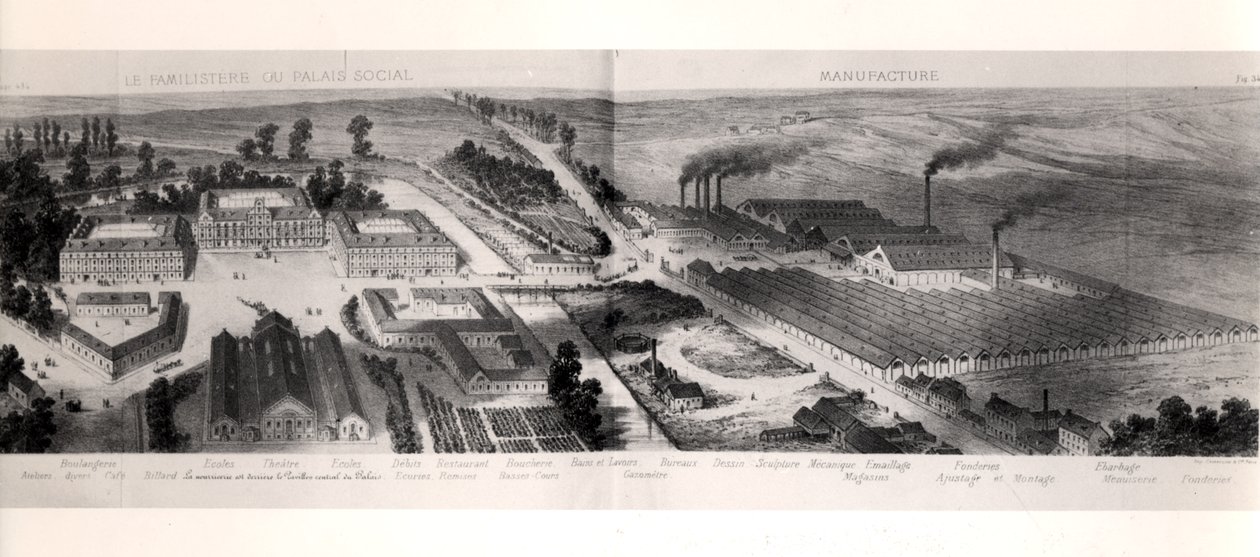 The Familistery of Guise, fra Solutions Sociales av Jean-Baptiste Andre Godin (1817-88), Paris, 1871 av French School
