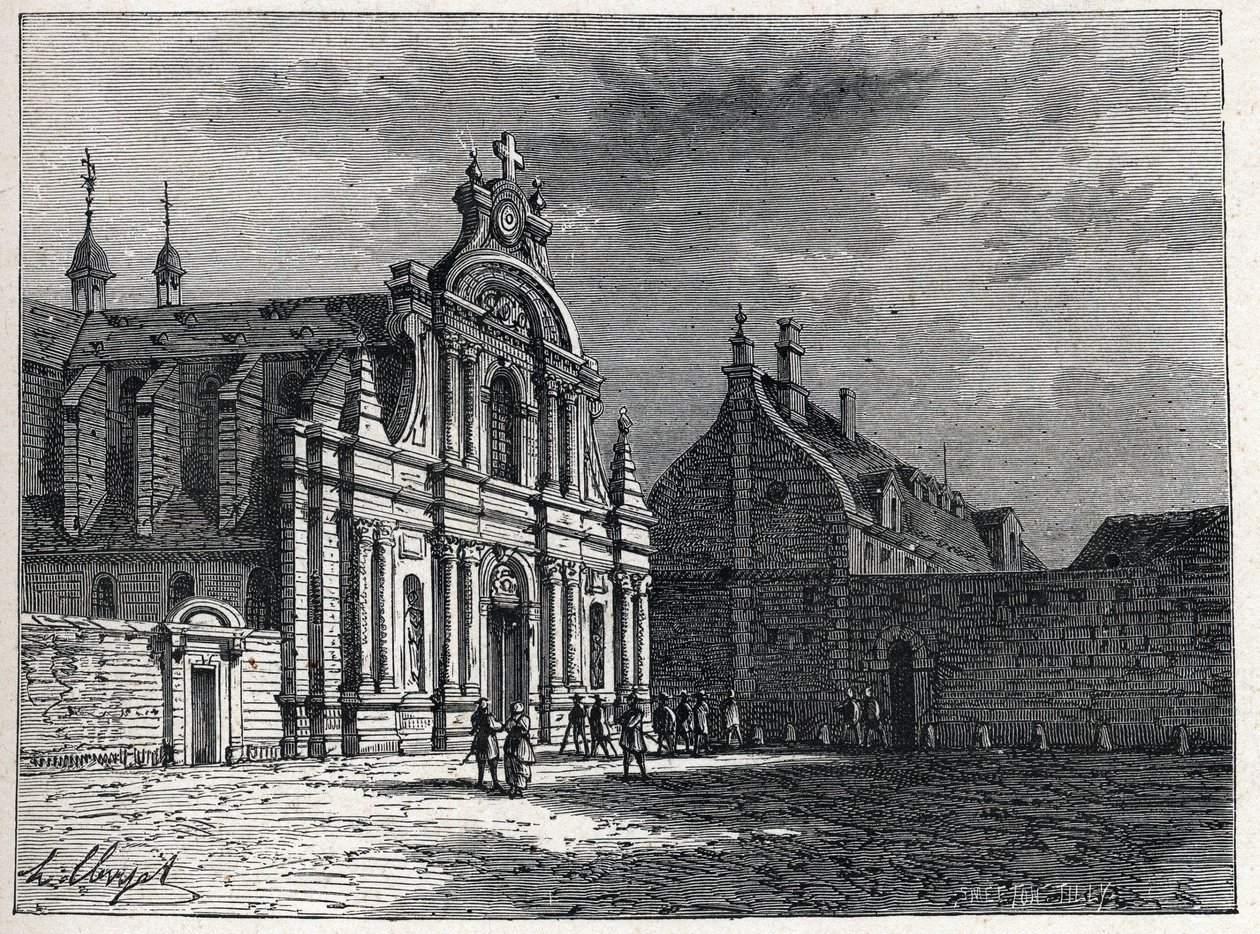 Feuillants-klosteret, møtestedet til Feuillants Club, en royalistisk politisk organisasjon under den franske revolusjonen. Gravering fra 1889. Privat samling. av French School